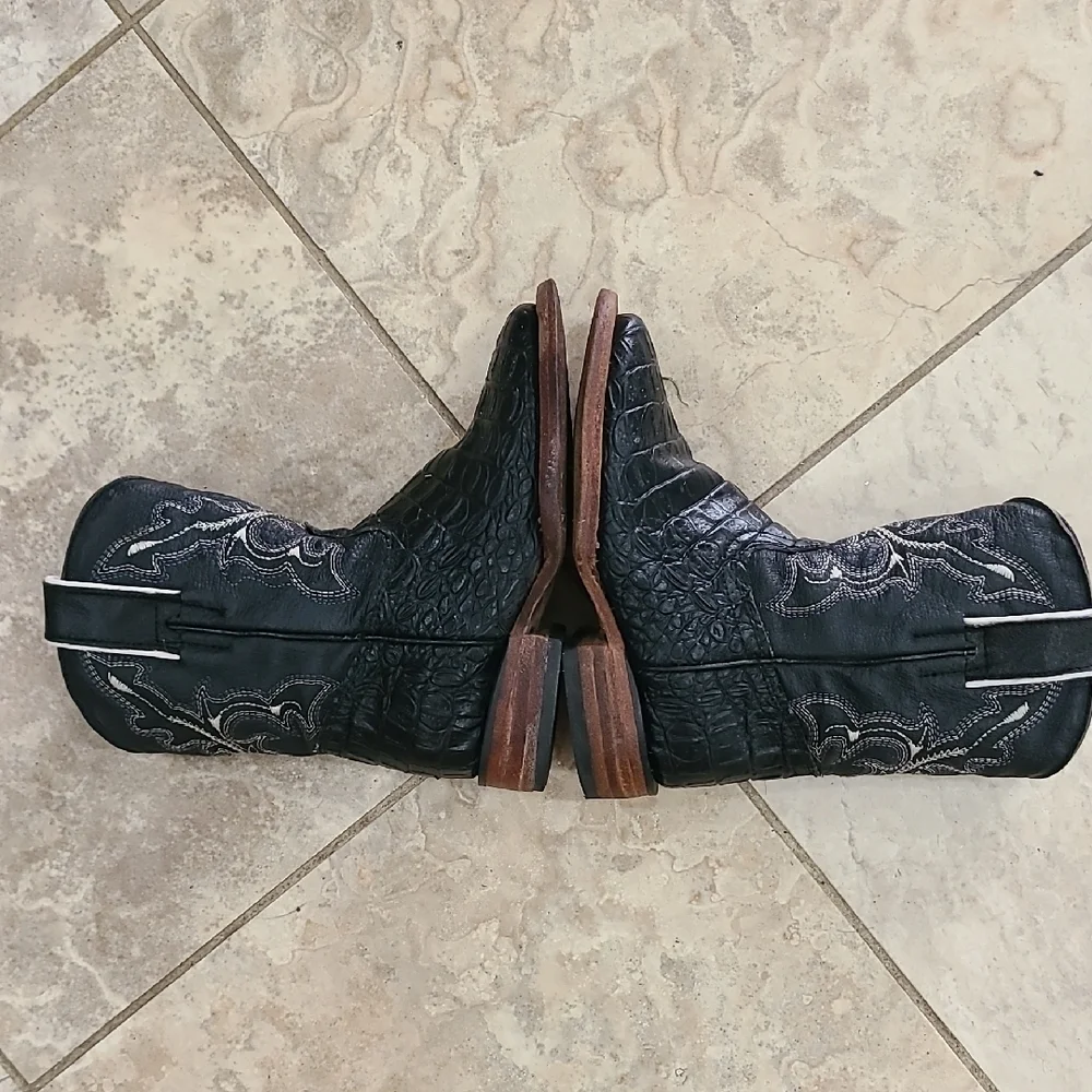 HERENCIA Kids Black Crocodile Boots with Brown Accents Very Soft Leather Inside